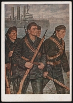 1934 'Revolutionary Sailors from the Cruiser 'Aurora'', Moscow, USSR Propaganda, Postcard, Russia, Mint