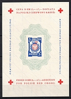 1945 Dachau, Red Cross, Polish DP Camp (Displaced Persons Camp), Poland, Souvenir Sheet (Broken '3', Perf, Lozenge Watermark 'Rising', MNH)