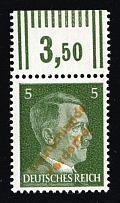 1945 MEISSEN Local Issue 5pf, Germany, Overprint on Hitler's head (Mi. 27, Yellow Overprint, Margin, Plate Number, Signed, CV $1,690, MNH)