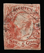 1856 5g Saxony, German States, Germany (Mi 12a, Canceled, CV $100)
