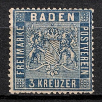 1860-62 3k Baden, German States, Germany (Mi. 10 c, Sc. 12, CV $260)