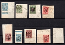 1918 Derazhnia postmarks on pieces with Podolia, Ukrainian Tridents, Ukraine (Signed)