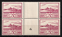 1943-44 Jersey, German Occupation, Germany, Gutter-Block (Mi. 8 y, CV $80, Plate Number '4', MNH)