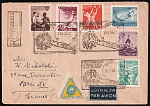 1955 (22 Aug) Republic of Poland, Registered cover from Warszawa to Paris, Airmail (Commemorative Cancellations)