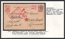 1916 Commercial Usage of Russian Postal Card (3 Kop.) with additional 1 Kop. applied, postmarked by Viatka Machine Cancel to Matyasfold, Hungary. Censorship: red rectangle (47 x 18 mm) reading in 4 lines