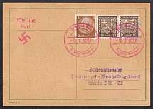 TEPLITZ-SCHONAU, In red on a card addressed to BERLIN, Occupation of Sudetenland, Germany