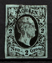 1851-55 2n Saxony, German States, Germany (Mi. 5, Sc. 6, Canceled, CV $80)