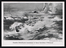 1942 'German Speedboats Torpedo Enemy Auxiliary Cruiser in the Canal', Propaganda Postcard, Third Reich Nazi Germany