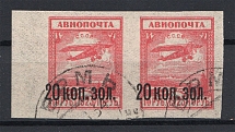 1924 USSR 20 Kop Airmail Pair (Shifted Overprint, Canceled)