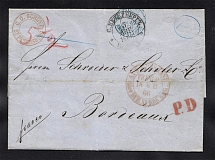 1866 Cover from St. Petersburg to Bordeaux, France (Company Embossing)