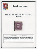 The One Man Collection of Czechoslovakia - President Masaryk issue - EXHIBITION STYLE COLLECTION: 1925-26, over 300 mint and used (160) stamps, singles, pairs and blocks, several positional pieces, representing typo and engraved …