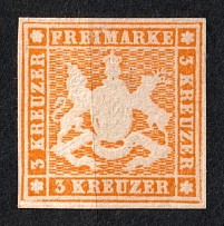 1859 3k Wurttemberg, German States, Germany (Mi. 12 a, Sc. 15, Signed, CV $460)