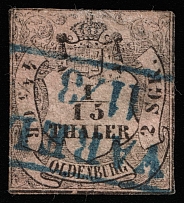 1852 2,8g Oldenburg, German States, Germany (Mi 3, Canceled, CV $120)