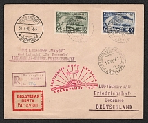 1931 (18 Jul) USSR Russia Registered Airmail Polar cover, 'Graf Zeppelin' and icebreaker 'Malygin', Malygin - Friedrichshafen, paying 2R 35k with red Polar flight handstamp