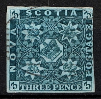 1851-60 3p Nova Scotia, Canada (SG 3, Canceled, CV $200)