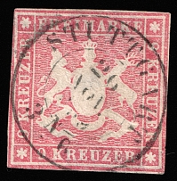 1857 9k Wurttemberg, German States, Germany (Mi 9a, Canceled, CV $120)