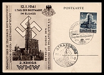 1941 '1st Stamp Day in Alsace', Propaganda Postcard, Third Reich Nazi Germany