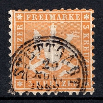 1862 3kr Wurttemberg, German States, Germany (Mi. 22, Canceled, CV $80)