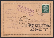 1938 (Oct 25) Card addressed to a military man. Posted in STERBERG (Sternberk). Czech military censorship postmark military then the label 'Military post deleted / Return', Occupation of Sudetenland, Germany