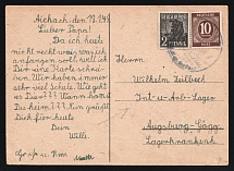 1948 (18 Jan) Germany, Internment and Labor Camp, DP Camp, Displaced Persons Camp, Postcard to Augsburg (Mi. 918, 943)
