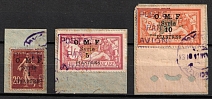 1921 Syria on pieces, French Mandate Territory, Provisional Issue, Airmail (Mi. 170 - 172, Canceled, CV $1,150)