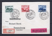 1939 Third Reich registered cover with full set stamp and special postmark Nurburgring CV 225 EUR