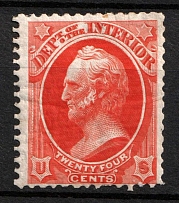 1873 24c Winfield Scott, Official Mail Stamp 'Interior', United States, USA (Scott O22, Bright Vermilion, CV $90)