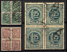 1920 Weimar Republic, Germany, Official Stamps, Blocks of Four (Mi. 23, 31, 33, Canceled, CV $210)