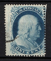 1857 1c Franklin, United States, USA (Scott 22, Type IIIa, SHIFTED Perforation, Canceled, CV $480+)