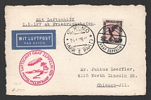 1929 (22 Apr) Germany, Graf Zeppelin airship airmail postcard from Friedrichshafen to Chicago (United States) Air Drop San Remo, Orient flight 1929 'Friedrichshafen - Friedrichshafen' (Sieger 24 D, CV $180)