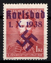 1938 1k Occupation of Karlsbad, Sudetenland, Germany (Mi. 58, Signed, CV $140)