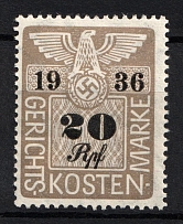 1936 20rpf Third Reich, Germany, Fiscal, Court Cost Stamp, Revenue