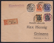 1919 Poland Registered Cover from Września to Gniezno, franked with Mi. 130-134