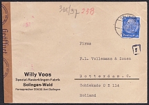 1941 Third Reich, Germany, Censored Cover from Solingen to Rotterdam (The Netherlands) franked with Mi. 522