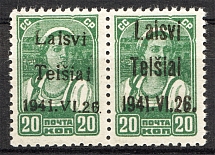 1941 Occupation of Lithuania Telsiai 20 Kop (Pair Ovp Type II+III, CV $60, MNH)