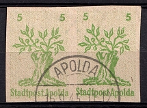 1945 5pf Apolda, Germany Local Post, Pair (Mi. 1 II U, IMPERFORATE, Print Error, Canceled, CV $230)