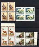 1957 Fauna, Soviet Union USSR (2 Scans, Blocks of Four, MNH)