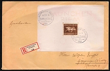 1936 Third Reich, Germany, Registered Cover from Goppingen to Munich (Mi. Bl. 4 X, Special Cancellations, CV $70)