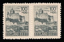 1941 100k+100k German Occupation of Estonia, Germany, Pair (Mi. 9 U Ms, MISSING Vertical Perforation, Signed, CV $160, MNH)