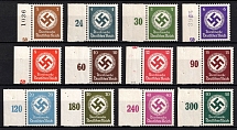 1942-44 Third Reich, Germany, Official Stamps (Mi. 166 - 177, Full Set, Margins, Plate Numbers, CV $60, MNH)