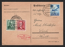 1936 (23 Mar) Germany, Hindenburg airship airmail postcard from Friedrichshafen to Lorch, German flight 'FN-Lowental - FN-Lowental' (Sieger 402 A)