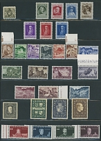 Liechtenstein - Collection on Stockpages - 1921-67, 178 mint stamps, all are in complete issues, and 6 souvenir sheets, representing postage, semi-postal and air post stamps, Royal Family, Coat of Arms, Paintings, Sports, Nature …
