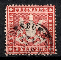 1861 9k Wurttemberg, German States, Germany (Mi. 19 y, Sc. 27, Canceled, CV $420)