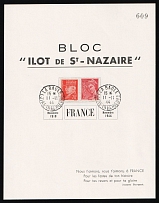 1944 (11 Nov) Saint-Nazaire, German Occupation of France, Germany, Souvenir Sheet from La Baule franked with 30c and 70c (Mi. 381, 581)