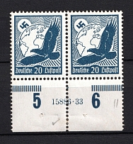 1934 20pf Third Reich, Germany Airmail (Control Number, Pair, CV $50)