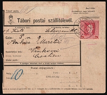 1918 (18 Jan) Austria-Hungary, Camp Postal Consignment Note, Document to Vinkovci (Croatia) franked with 2k, World War I Field Post Feldpost
