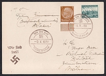 1938 (Oct 9) Temporary stamp and round stamps from TEPLITZ-SCHONAU In purple on a letter addressed to MAHRISCH-OSTRAU, Occupation of Sudetenland, Germany