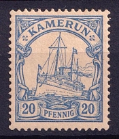 1900 20pf Cameroon, German Colonies, Kaiser’s Yacht, Germany (Mi. 10, CV $40)