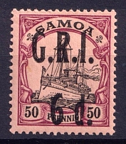 1914 6d on 50pf British Occupation of Samoa, German Colonies, Kaiser’s Yacht, Germany (Mi. 8, CV $110)