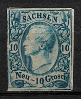 1856-63 10n Saxony, German States, Germany (Mi. 12, Sc. 14, CV $360)